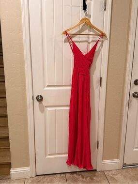 Beyond Words Pink Pleated Jumpsuit S Wide Leg V-Neck Sleeveless Boho